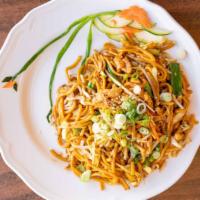 Chicken Lo Mein · yellow egg soft noodle stird fried chicken  with mix vegtable (slice cabagge. clery.  bean s...