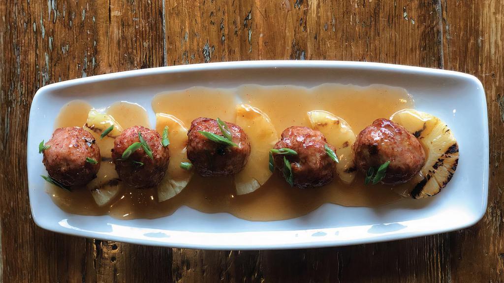 Ham Balls · Served with sweet and sour sauce over grilled pineapple.