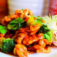 Bangkok Chicken · Crispy chicken with a sweet chili glaze stir fried with peapods, broccoli, green peppers, ca...