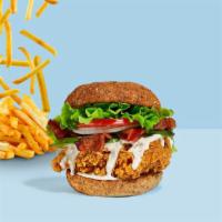 I Bacon Avolicious Fried Chicken Sandwich · Buttermilk fried chicken, sliced avocado, applewood smoked bacon, lettuce, tomatoes, ranch, ...