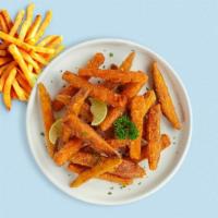 Sweet Pots Fries · (Vegetarian) Thick-cut sweet potato wedges fried until golden brown