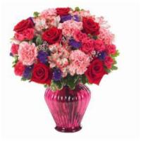 Ever-Budding Romance · Love is in full bloom as red roses, lavender waxflower, pink and white alstroemeria, hot pin...