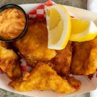 Basket Of Sunnies · Hand battered bluegill sunfish filets served with chili aioli