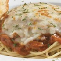 Baked Spaghetti · Spaghetti ladled with our rich tomato and meat sauce. Topped and baked with mozzarella chees...