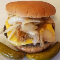 Cheeseburger · Comes with mustard, grilled onion, and pepper.