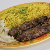 Kifta Kabob Plate · Ground beef and lamb blended with onions, parsley, and spices char-grilled on an open flame....