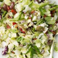 Chopped Salad · Grilled Chicken, Crispy Bacon Pieces, Bleu Cheese Crumbles, Diced Cucumber, Fresh Tomatoes, ...