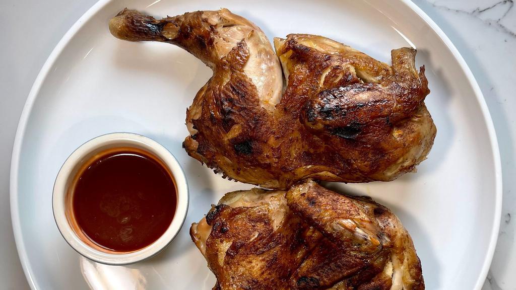 Whole Bbq Smoked Chicken · We start with an overnight brine, a dry rub and then slow smoke them with our signature wood blend until they are juicy, tender, smokey, but never dry. Served with Smokeheads House-Made Texas Mop BBQ Sauce. Served with a side of our delicious Cornbread. Can be Gluten-Free.