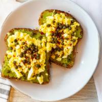 Chopped Egg Toast · Smashed Avocado, Chopped Egg, Capers, Red Chili Flakes, Multigrain Bread
