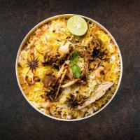 'Licious Goat  Biryani · Long grain basmati rice cooked in a sealed pot with juicy pieces of goat in a blend of exoti...