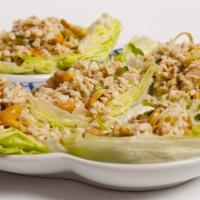 #21One-Bite Chicken · Ground chicken with lime dressing, peanuts & lemongrass served on lettuce leaves