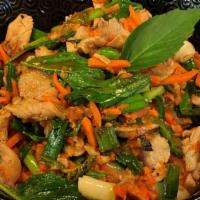Spicy Basil Noodles In A Bowl · Ginger, carrots, and green onions all brought to a simmer in Penny's Signature basil sauce. ...