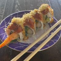 Fancy Tuna Roll - 4 Pieces · Shrimp, tempura, cucumber, topped with spicy tuna crunch, eel sauce, spicy mayo.