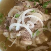 Spicy Beef Pho · Spicy beef broth noodle soup served with rice noodles, rare steak, beef brisket
beef meatbal...