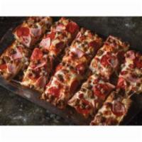 All Meaty™(X- Large) · Deep dish pizza crust. Pizza sauce, premium mozzarella, pepperoni, ham, bacon, Italian sausa...