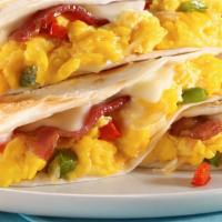 Breakfast Quesadilla · Scrambled Farm Eggs, Melted Cheese, Griddled Flour Tortilla, Choice of Bacon, Chorizo, or Mu...