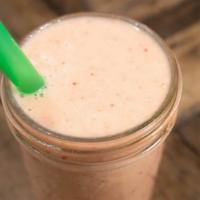 Something In The Whey She Moves · Smoothie with banana, avocado, whey protein, peanut butter & almond milk.