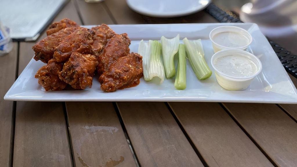 8 Jumbo Chicken Wings · Jumbo wings served with celery and your choice of ranch, bleu cheese.