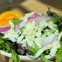 Small House Salad · Our salad is a fresh blend of European lettuces. We add heirloom tomatoes, pepperoncini, moz...