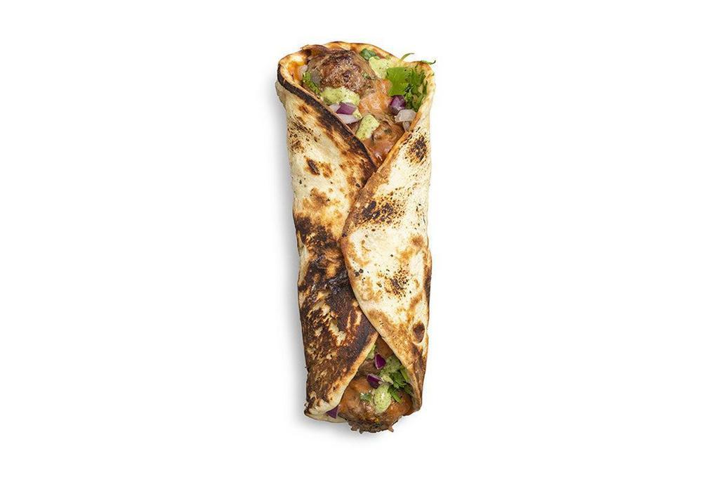 Lamb Wrap · Halal Lamb Meatballs with onions, cilantro, signature sauces in freshly baked naan.