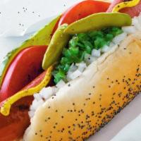 Chicago Hot Dog · The classic Chicago dog is an option one can never go wrong with