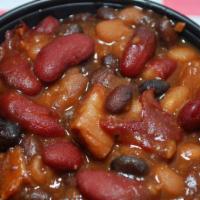 Bbq Beans · These slow cooked triple beans and brisket are a hearty compliment.