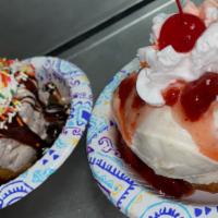 Donut Sundae · What a FUN Treat! This sundae is made with your choice of Donut and Ice Cream, as well as To...
