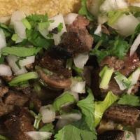 Carne Asada Taco · Comes with cilantro and onions. Please use the modifiers to add extra toppings.