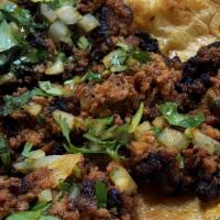 Chorizo Taco · Comes with cilantro and onions. Please use the modifiers to add extra toppings.