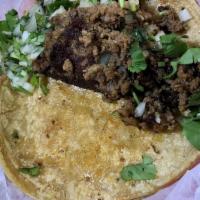 Picadillo Taco · Comes with cilantro and onions. Please use the modifiers to add extra toppings.