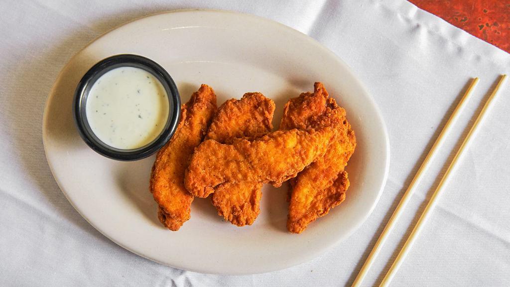 Chicken Fingers · Crispy golden fried chicken tenders  served with ranch on the side.