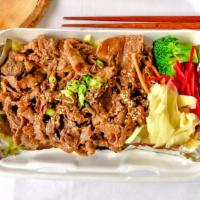 Beef Teriyaki · Grilled Beef and veg with teriyaki sauce.