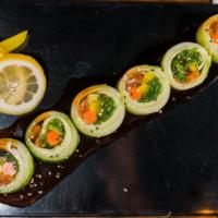 Buddha Roll · Cilantro, seaweed salad, mayo, kampyo, avocado, thinly sliced cucumber.

Consuming raw or un...