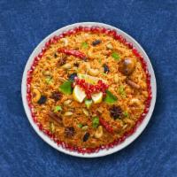 Veggie Bayside Biryani · Aromatic rice flavored with garden-fresh vegetables, fragrant with saffron, garnished with r...