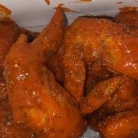 6 Flavored Filled Whole Wings  · Served With Fries , Your Choice Of Bleu Cheese Or Ranch! It Comes with a drink please specif...