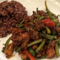 Charm’S Spicy Chicken · Fried chicken, green beans, bell pepper and special chili paste. Add extra fried chicken, ex...