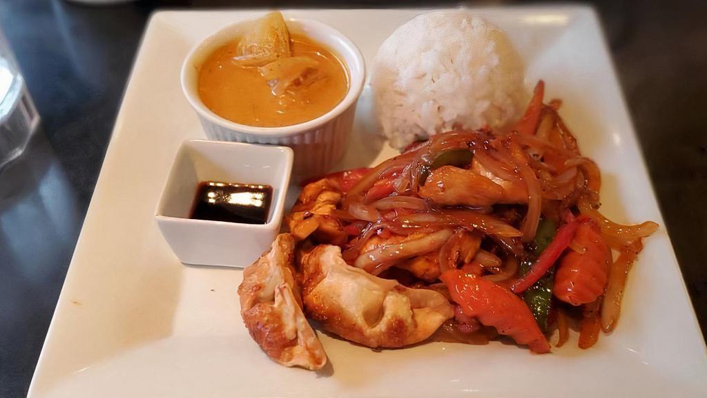 Chicken Cashew Nut · Fried chicken, bell pepper, onions, and sweet chili sauce. Add extra fried chicken, extra cashews for an additional charge.