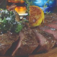Gf Steak · 14 oz Allen Brothers Angus Strip Steak, Charred Broccoli, Loaded Baked Potato