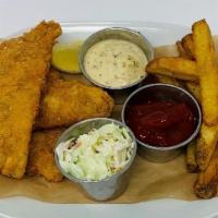 Kids Fish And Chips · Fresh Cut Fries, Tartar Sauce, Cole Slaw