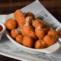 Leinie'S Battered Cheese Curds · Leinenkugel's  beer battered and fried white cheddar curds, house marinara, Saz's Spicy Whit...