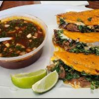 Quesobirria Order Of 3 · Homemade tortilla folded and filled with shredded beef and melted cheese then dipped and gri...