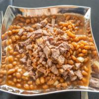 Baked Beans With Smoked Meat (8Oz.) · Baked beans are prepared with delicious burnt end brisket, fresh garlic and spices... delici...