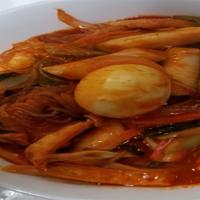 Ddeok-Bokki  · Spicy stir-fried rice cake with boiled egg and potato noodle in chili paste sauce