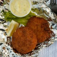 Clay Street Crab Cakes · Two tasty crab cakes. Your choice of cocktail or tartar sauce or our homemade PJ Sauce.