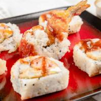 Crunch Roll · Tempura shrimp and crab, avocado with mayo, and sweet sauce, masago, cream cheese and crunch.