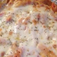 Baked Mostaccioli · Mostaccioli topped with Mozzarella cheese. Baked until golden brown.