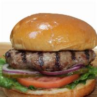 1/3 Lb. Hamburger · Our juicy flame grilled 1/3 lb hamburger

on brioche bun topped with ketchup, lettuce, onion...
