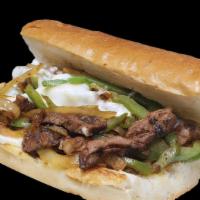 Philly Cheese Steak · Our tender ribeye steak cut into strips and grilled on roll. Topped with mozzarella cheese, ...