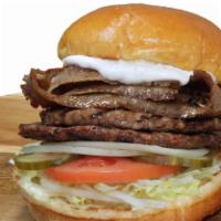Gyros Double Burger · A Flips Classic!

Double burger patties with 3 oz of our authentic Gyros meat. 
Topped with ...