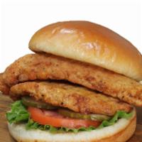 Breaded Chicken Sandwich · Our home-made breaded in house Chicken sandwich.

Our fresh chicken hand breaded  on bun top...